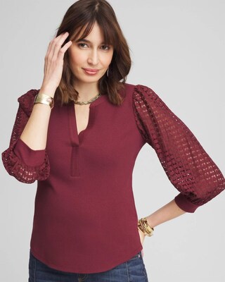 Split Neck Lace Sleeve Top | Chico's